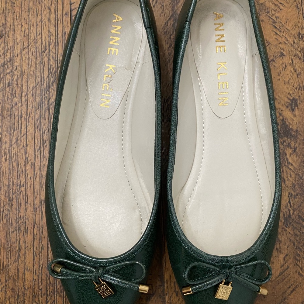 Anne Klein forest Green Loafers with Gold Accents - Picture 2 of 6
